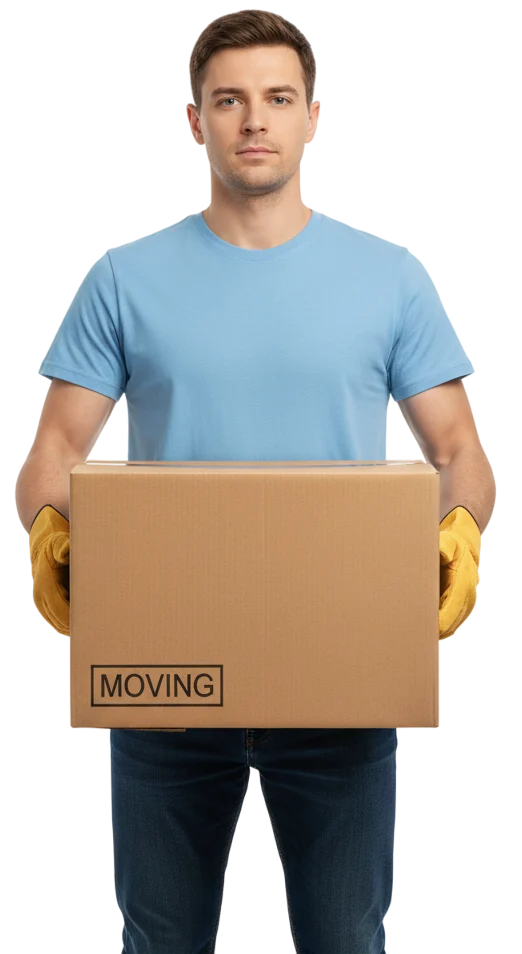 Must Have Movers mover holding a moving box